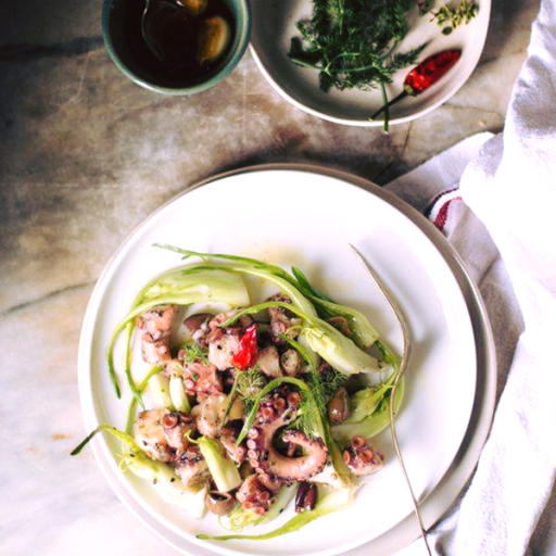Insalata di polipo, ceci e rucola.